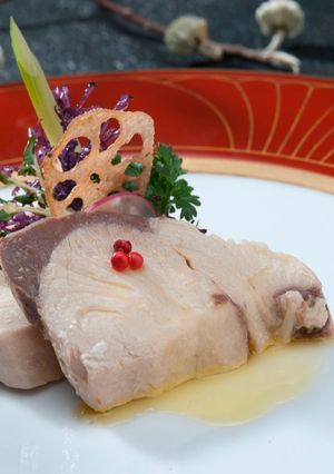 A picture of Japanese Yellowtail Lightly Poached in Olive Oil.