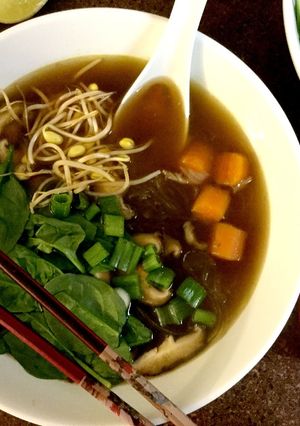 A picture of Vegetarian Pho (Vietnamese Noodle Soup).