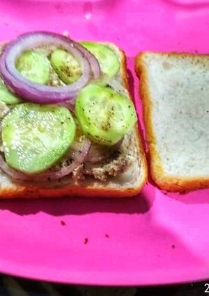 A picture of Chilli paneer  and egg sandwich.