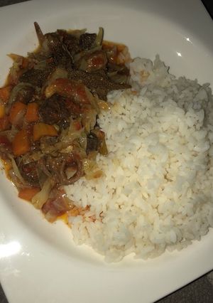 A picture of Rice with vegetable soup & orisirisi.