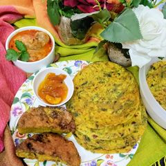 A picture of Methi Leaves And Sweet Potato Roti Platter.