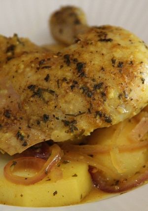 A picture of Lemony Garlic Chicken and Potatoes.