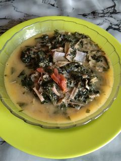 Foto resep Jantung pisang daun singkong kuah santan