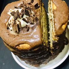 A picture of Mcvities digestive chocolate fondant tower cake.