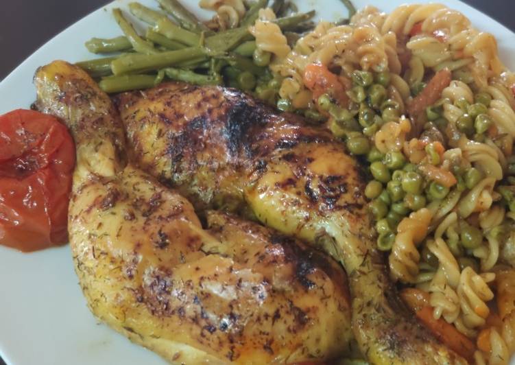 Muslos de pollo con pasta de lentejas