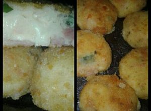Una foto de Croquetas de Papas😋😍 con queso paleta y cebolla de verdeo