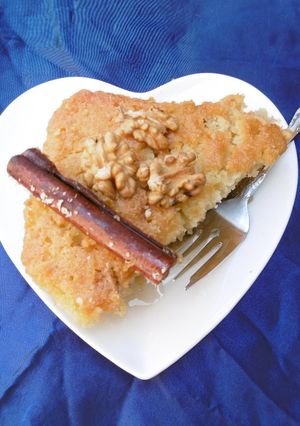 A picture of Ravani (Semolina Cake with Cinnamon Syrup).