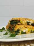 Omelette de acelga, queso de cabra y choclo