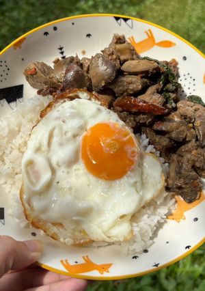 รูปของ กะเพราตับไก่ไข่ดาว