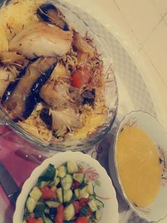 صورة لوصفة رز بالباذنجان والدجاج والشعرية وشوربة العدس 😍