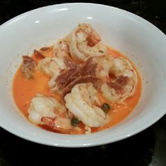 A picture of Brad's chorizo and garlic prawns.
