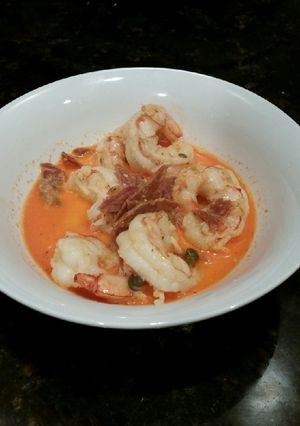 A picture of Brad's chorizo and garlic prawns.