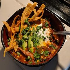A picture of Pulled pork tortilla soup.