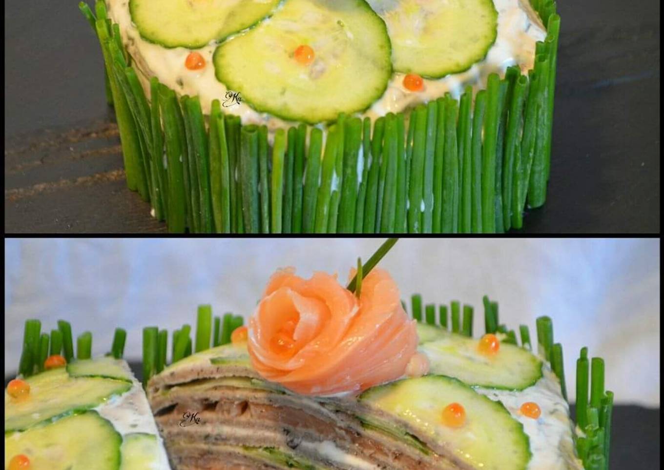 Millefeuille de crêpes de blé noir au saumon