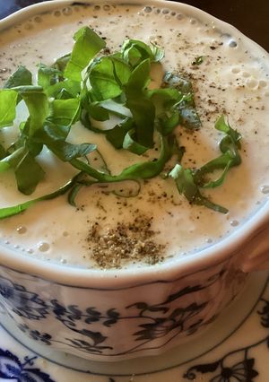 A picture of California Farm Cold Lemon Cucumber Soup.