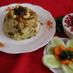 Mughlai veg biryani A picture of Mughlai veg biryani.