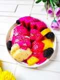 Fruit With Dragon Fruit Sauce