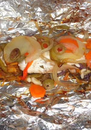 Una foto de Corvina rellena al horno