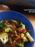 Tumis Paprika Hijau, Brokoli dan Pancetta ala Pak Soegia(Non Halal)