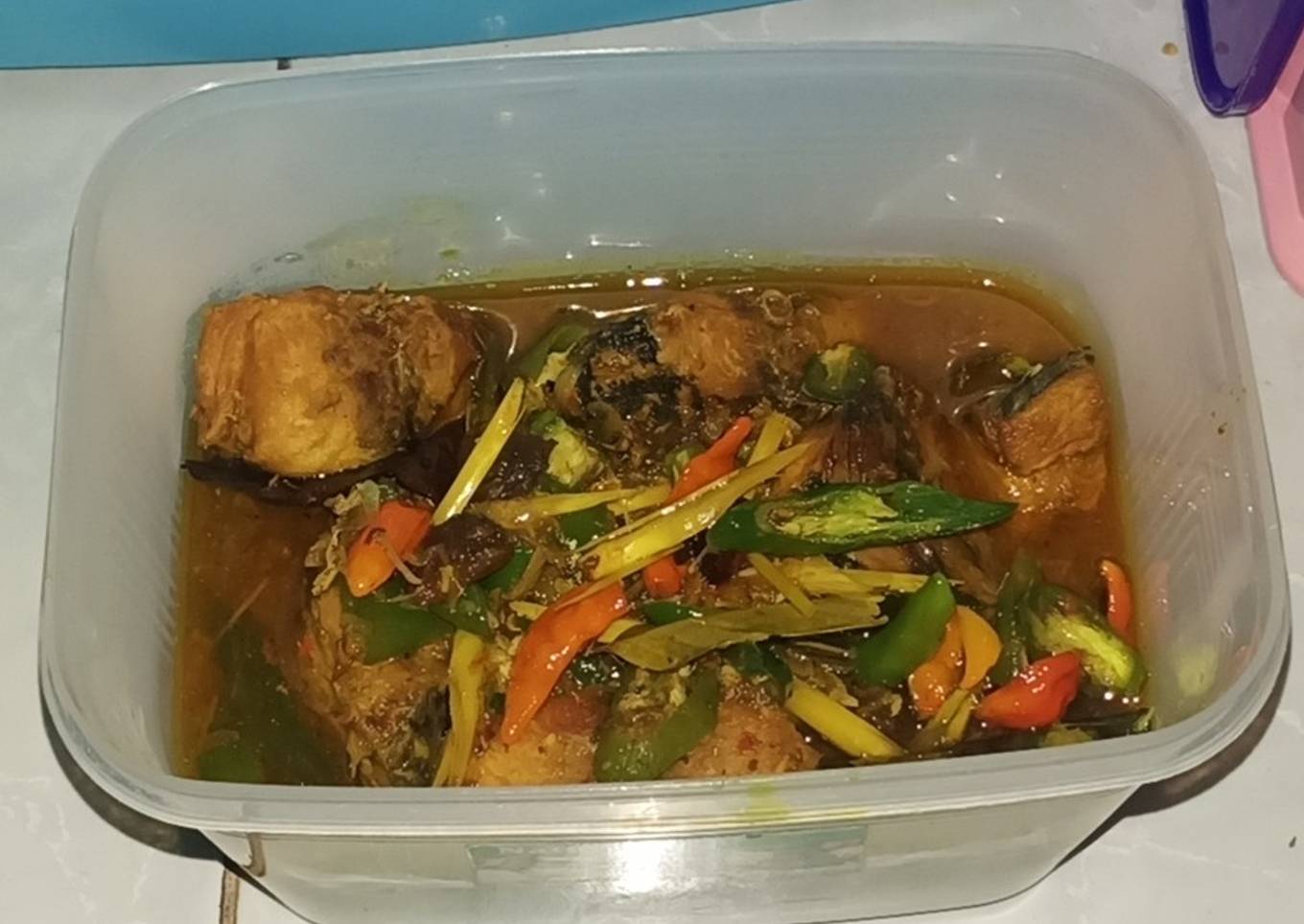 Baby ikan tuna bumbu kuning asem pedas