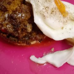 A picture of Cous cous filled mushroom with egg. Airfryer.