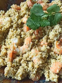 Une photo de Risotto de Boulgour, lait de coco, carottes et crevettes