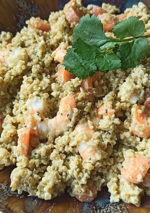 Une photo de Risotto de Boulgour, lait de coco, carottes et crevettes