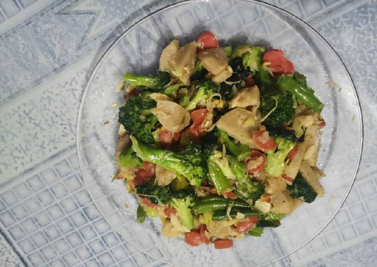 Bahan meracik Ca brokoli buncis toge bakso sosis Lezat