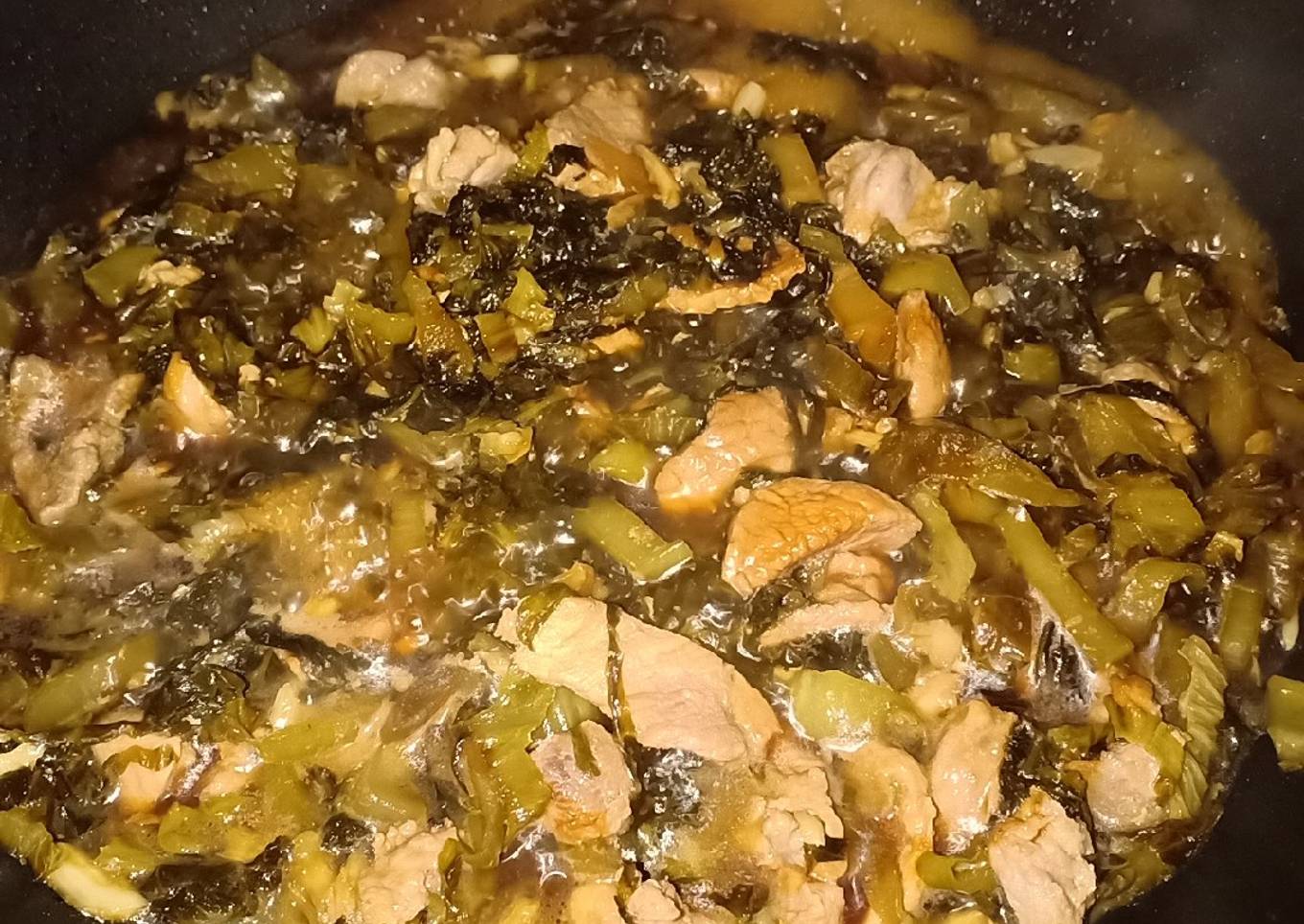 Sayur Asin masak daging kecap