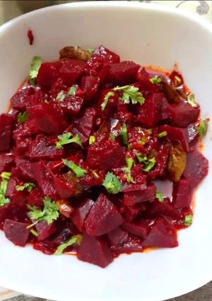 A picture of Chukandar / beetroot ki Sabzi.