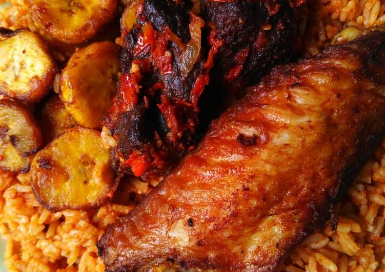 Recipe of Ultimate Jollof rice,fried olantain and fried turkey