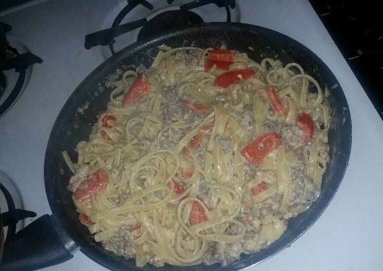 Simple Way to Prepare Homemade Pepper Sausage Fettuccine