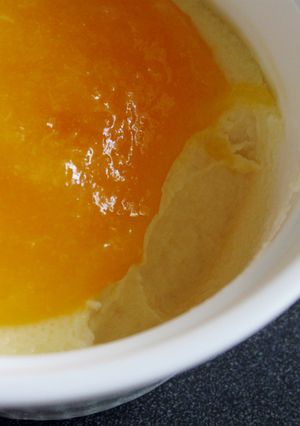 A picture of Baked Cream Cheese Custard with Apricot Sauce.