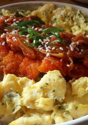 Foto resep Grill chicken BBQ with scramble egg