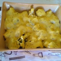 A picture of Broccoli and Cauliflower Bake with White Sauce Topping.