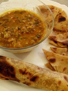 A picture of #localfoodcontest_Kisumu wheat flour Chapati/ Chappo & Ndengu.