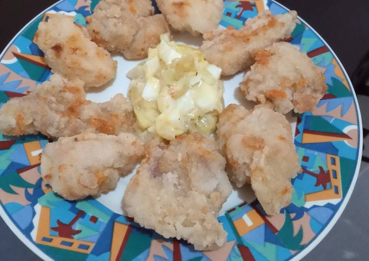 Karaage saus tartar, krispi di luar renyah di dalam