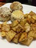 Chicken stuffed union ring & potato Parmesan