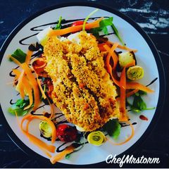 A picture of Smoked Paprika +Thyme Couscous Crumbed Cod Loin.