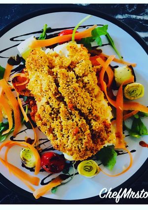 A picture of Smoked Paprika +Thyme Couscous Crumbed Cod Loin.