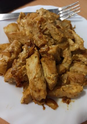 Una foto de Pechuga de pollo con yogurt y curry