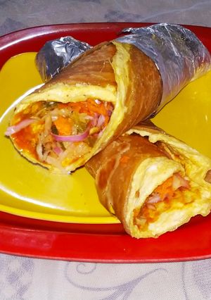 A picture of Lachha Paratha Egg Roll.