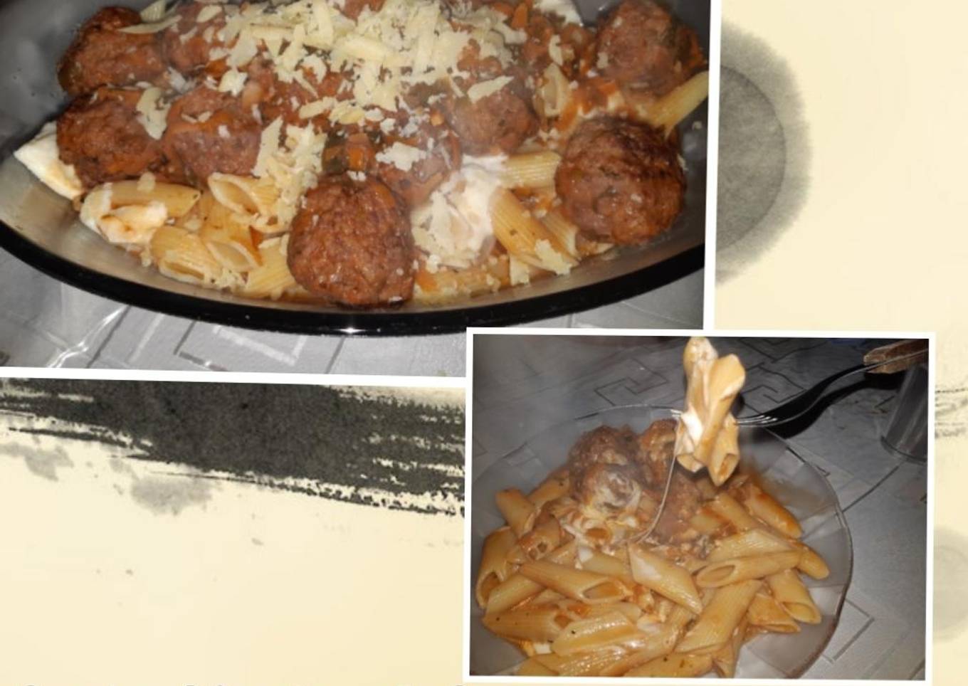 Pasta Rigate al Queso C/ Albóndigas