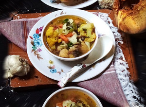 A picture of Tender coconut chicken soup.