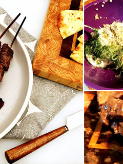 A picture of Moroccan Style Fullblood Wagyu Beef Kabobs with Tzatziki Sauce.