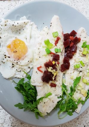 A picture of Late Breakfast Early Lunch, Poached Cod & poached Egg😀.