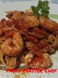 Whole Wheat Fettuccine with Scampi, Cherry Tomatoes, and Mullet Bottarga