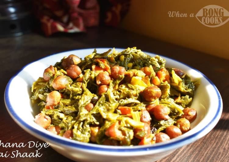 Recipe of Any-night-of-the-week Chana diye Lai Shaak (Mustard Greens with Chickpeas)