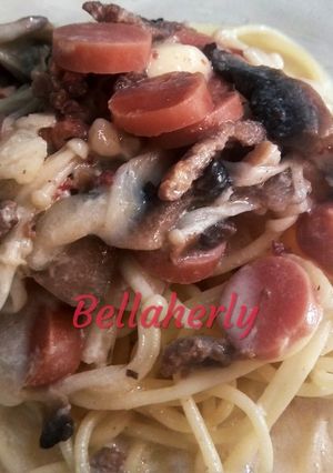 Foto resep Spaghetti Carbonara with MushroomSossis&Beef