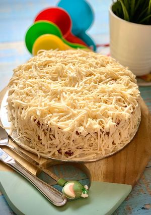 A picture of Indonesian Fermented Cassava Cheese Cake (Bolu Tape Keju).